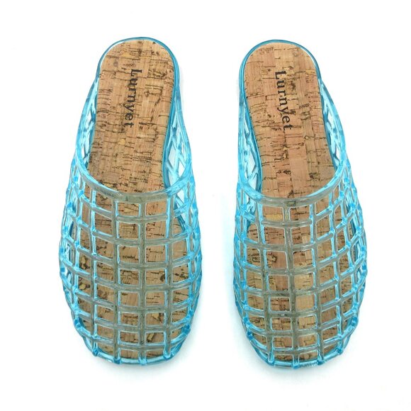 Lurnyet Womens Blue Jelly Comfort Cushion Slide Flat Sandal with Cork Footbed - Picture 5 of 7